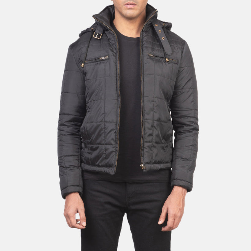 Alps Quilted Czarna Hooded Windbreaker Kurtka Skórzana Męska