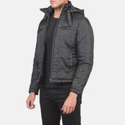 Black Polyester Winter Jacket - Back View Showing Tailored Shoulder Fit &amp; Clean Hemline