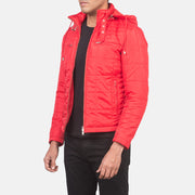 Red Nylon Winter Jacket - Back View Showing Tailored Shoulder Fit &amp; Clean Hemline