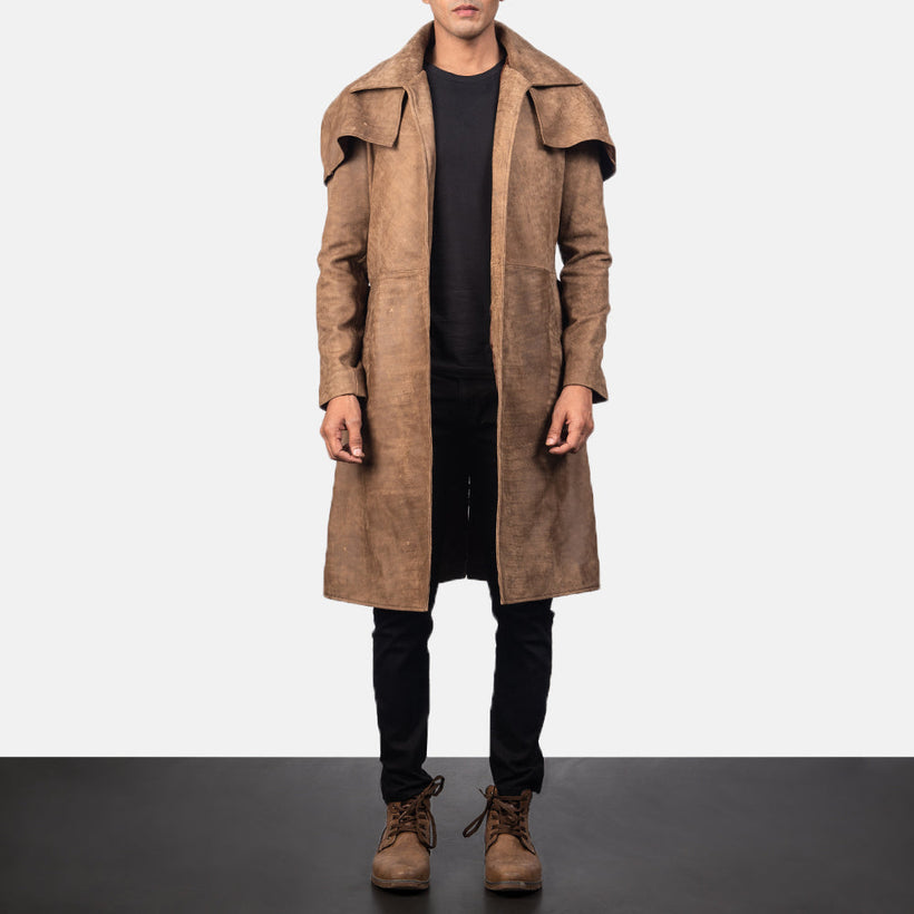 Army Brązowy Leather Duster Męska
