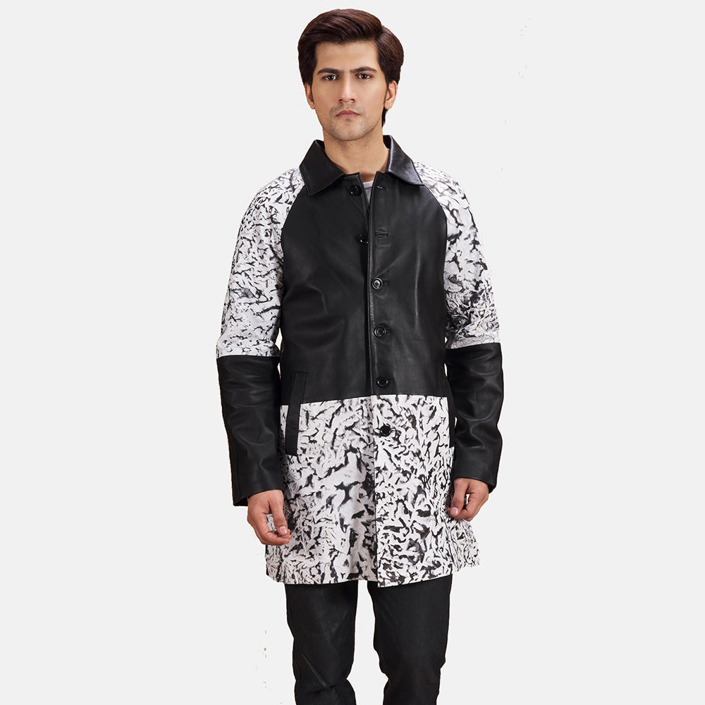 
Artistry Czarny Dye Skórzany Płaszcz Męska in Black & White Sheepskin Dip &Amp; Dye - Widok z przodu i dopasowana sylwetka | Kup online w oficjalnym sklepie