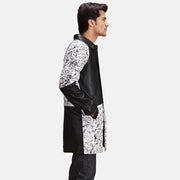 
Black & White Sheepskin Dip &Amp; Dye Leather Coat - Widok z tyłu z dopasowanymi ramionami i czystym dołem