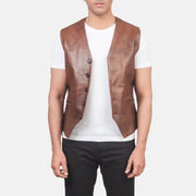 Men's Auden Brązowa Skórzana Kamizelka Męska in Brown Cowhide Leather - Front Profile View &amp; Tailored Silhouette | Buy Online