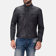 Austere Matte Czarna Skórzana Ramoneska Męska in Black Calfskin Matte - Front Profile View &amp; Tailored Silhouette | Buy Online