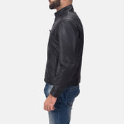 Austere Matte Czarna Skórzana Ramoneska Męska - Lateral Side Profile View Showing Sleeve Cut &amp; Athletic Taper Fit
