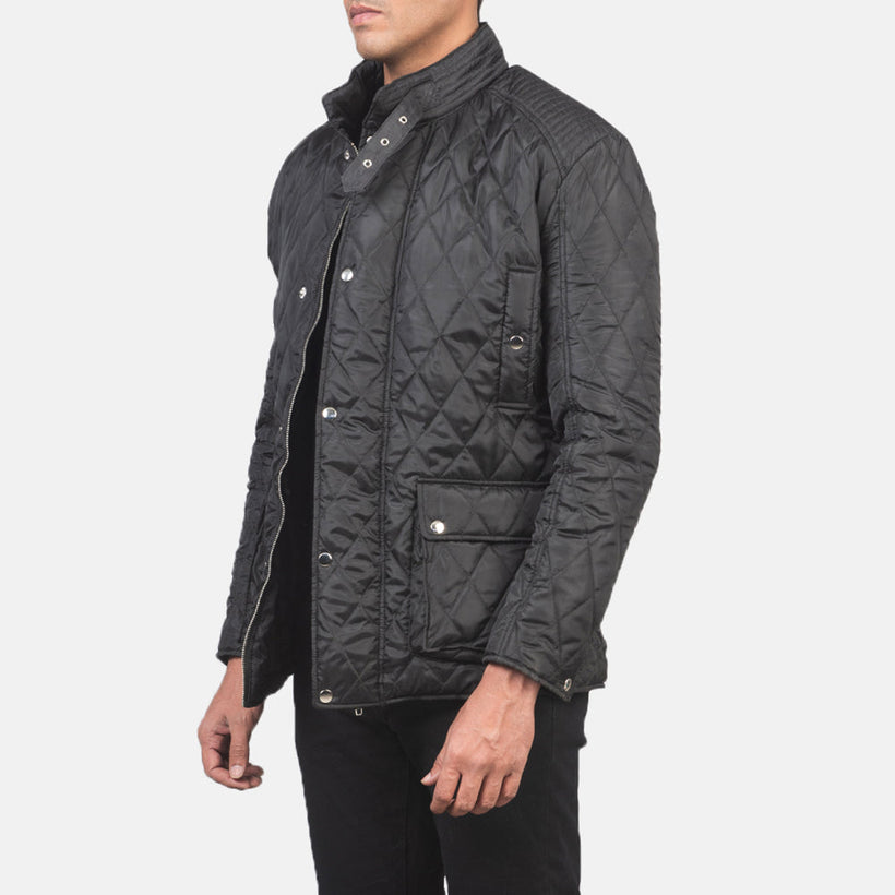 Barry Quilted Czarna Windbreaker Kurtka Skórzana Męska