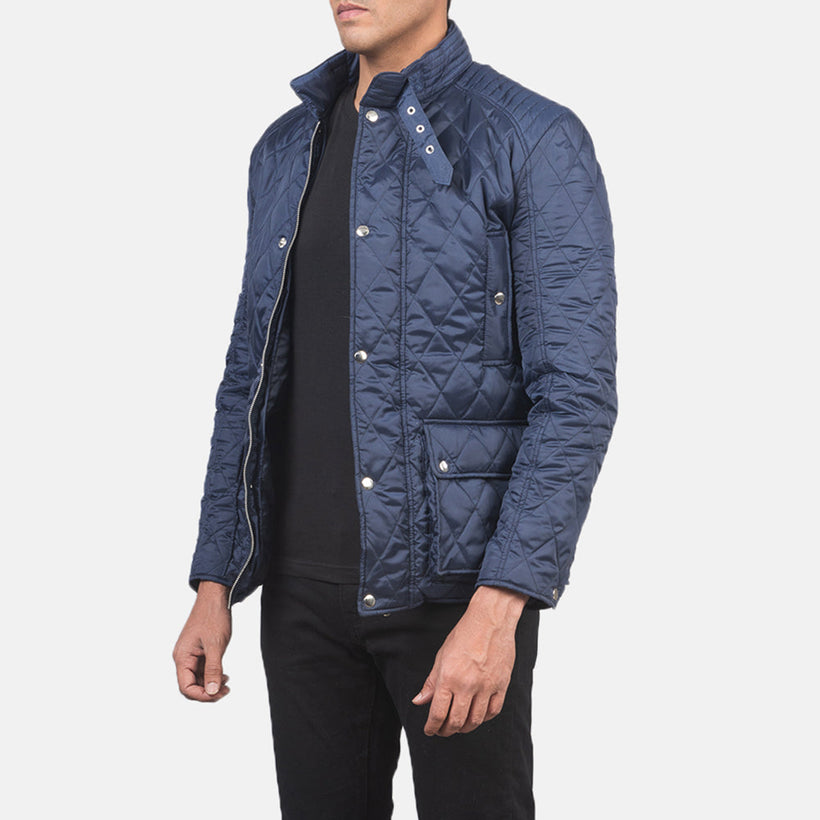 Barry Quilted Blue Windbreaker Kurtka Skórzana Męska