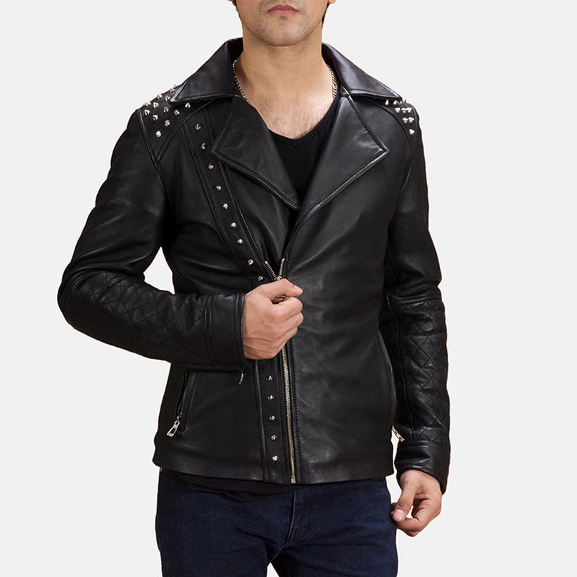 Czarna Studded Skórzana Ramoneska Męska