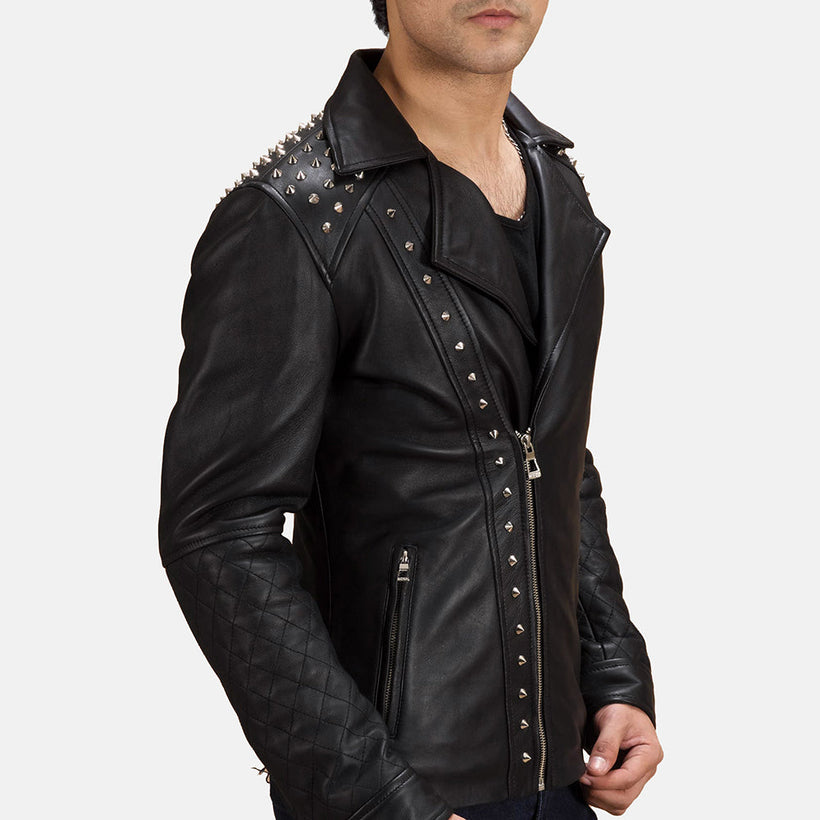 Czarna Studded Skórzana Ramoneska Męska