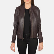 Women's Bliss Maroon Skórzana Kurtka Bomberka Damska in Maroon Sheepskin Leather - Front Profile View &amp; Tailored Silhouette | Buy Online