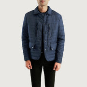 Men's Bo Quilt Windbreaker Kurtka Skórzana Męska in Navy Blue Nylon - Front Profile View &amp; Tailored Silhouette | Buy Online