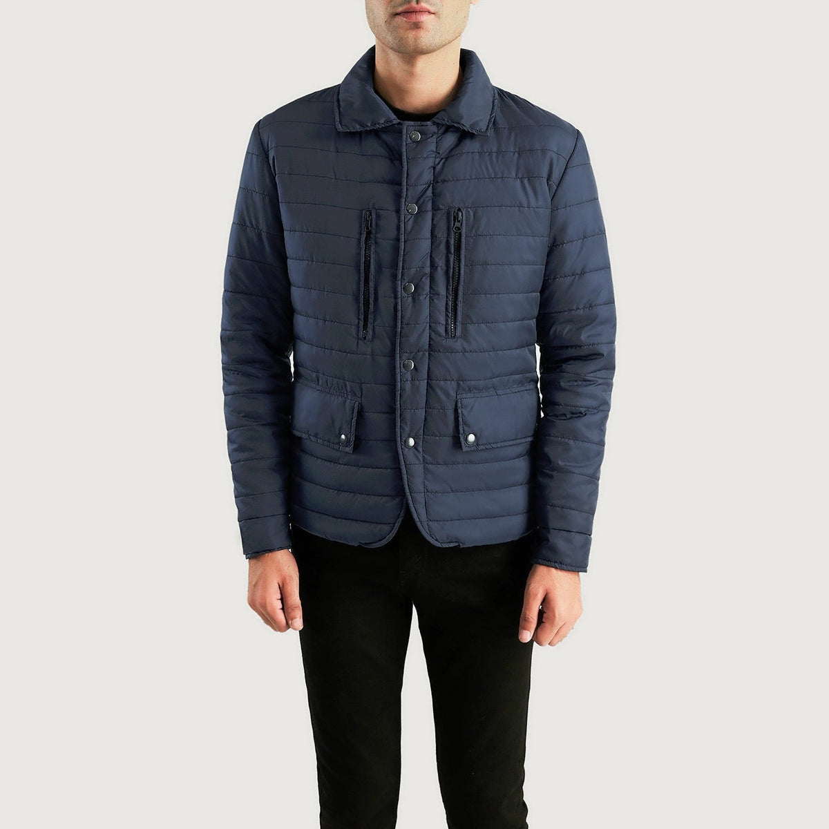 Men's Bo Quilt Windbreaker Kurtka Skórzana Męska - Lateral Side Profile View Showing Sleeve Cut &amp; Athletic Taper Fit