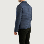Close-Up Detail of High neck &amp; Button Hardware on Men's Bo Quilt Windbreaker Kurtka Skórzana Męska