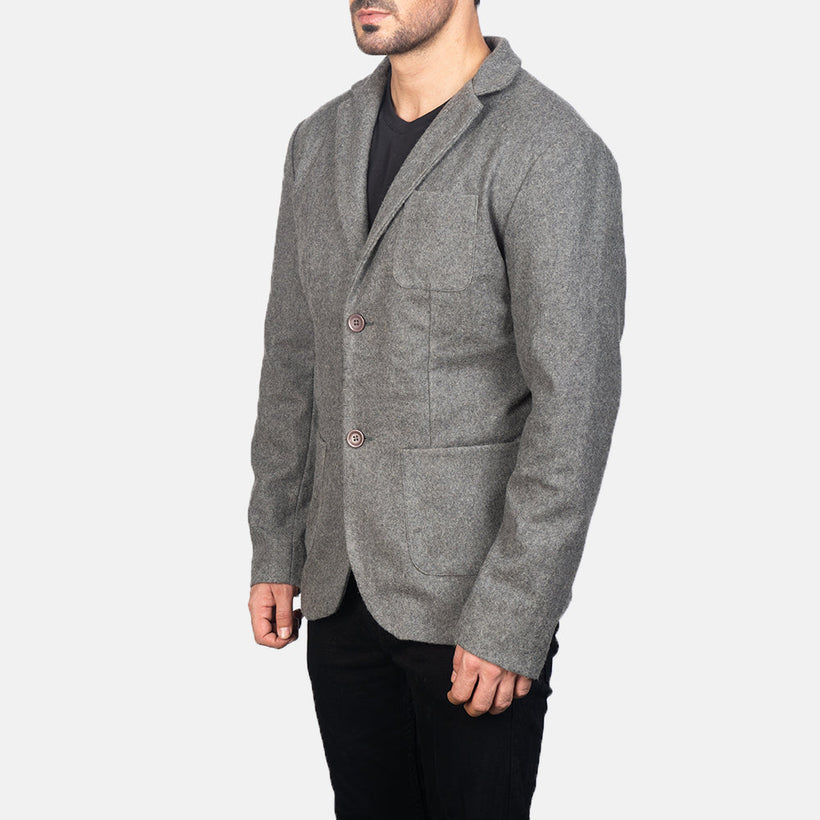 Borges Grey Wool Skórzana Marynarka Męska