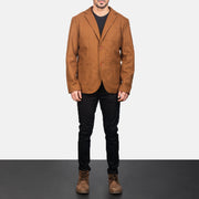 
Khaki Wool Blazer - Widok z boku z ergonomicznym krojem rękawa