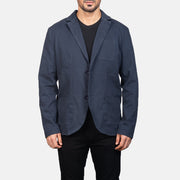 Borges Navy Blue Skórzana Marynarka Męska in Navy Blue Poly-Cotton - Front Profile View &amp; Tailored Silhouette | Buy Online