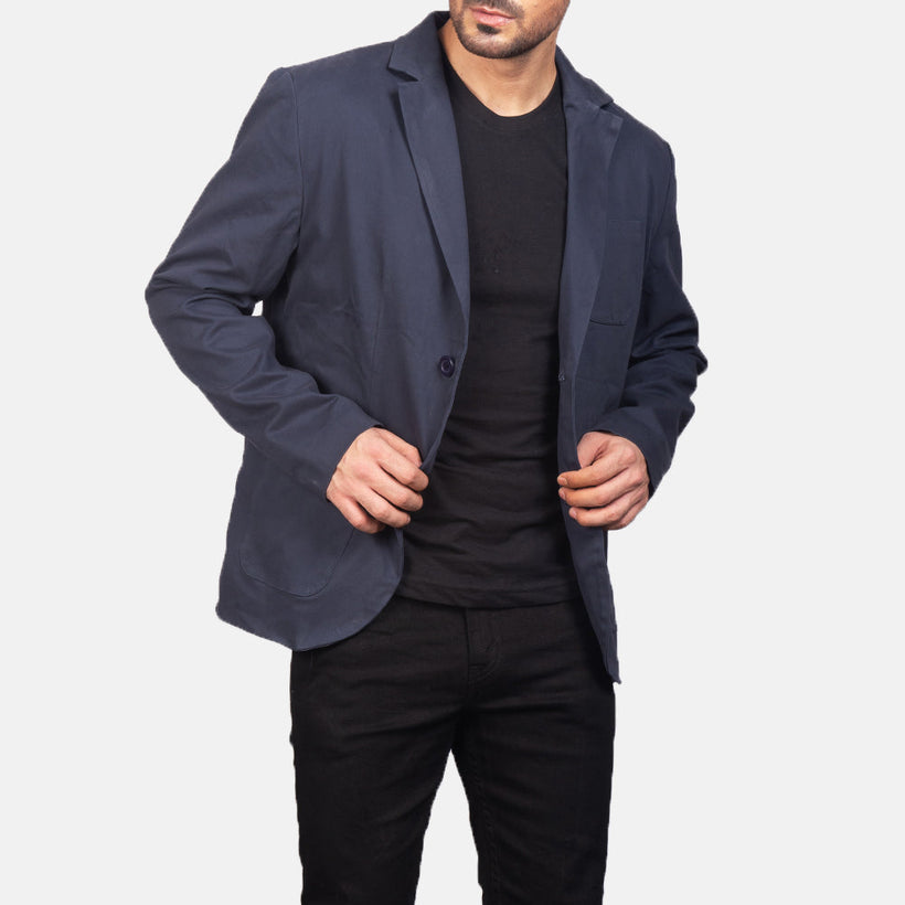 Borges Navy Blue Skórzana Marynarka Męska