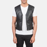 Men's Brandon Czarna Skórzana Kamizelka Męska in Black Sheepskin Leather - Front Profile View &amp; Tailored Silhouette | Buy Online