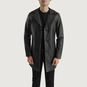 Brawnton Czarna Skórzany Płaszcz Męska in Black Cowhide Leather - Front Profile View &amp; Tailored Silhouette | Buy Online