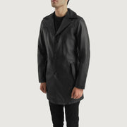 Black Cowhide leather Blazer - Back View Showing Tailored Shoulder Fit &amp; Clean Hemline