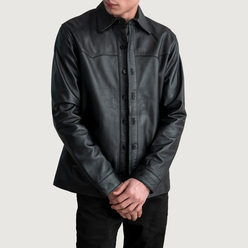 Bronco Czarna Leather Shirt Męska
