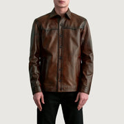 
Bronco Distressed Brązowy Leather Shirt Męska - Widok z boku z ergonomicznym krojem rękawa