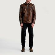 
Szczegółowe zbliżenie of Shirt & Buttons Hardware on Bronco Distressed Brązowy Leather Shirt Męska