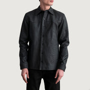 
Bronco Tumbled Czarny Leather Shirt Męska - Widok z boku z ergonomicznym krojem rękawa