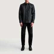 
Szczegółowe zbliżenie of Shirt & Buttons Hardware on Bronco Tumbled Czarny Leather Shirt Męska
