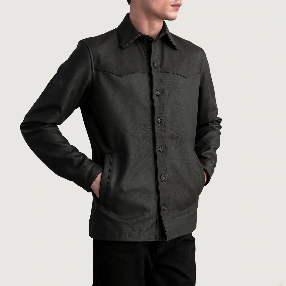 
Bronco Tumbled Brązowy Leather Shirt Męska - Widok z boku z ergonomicznym krojem rękawa