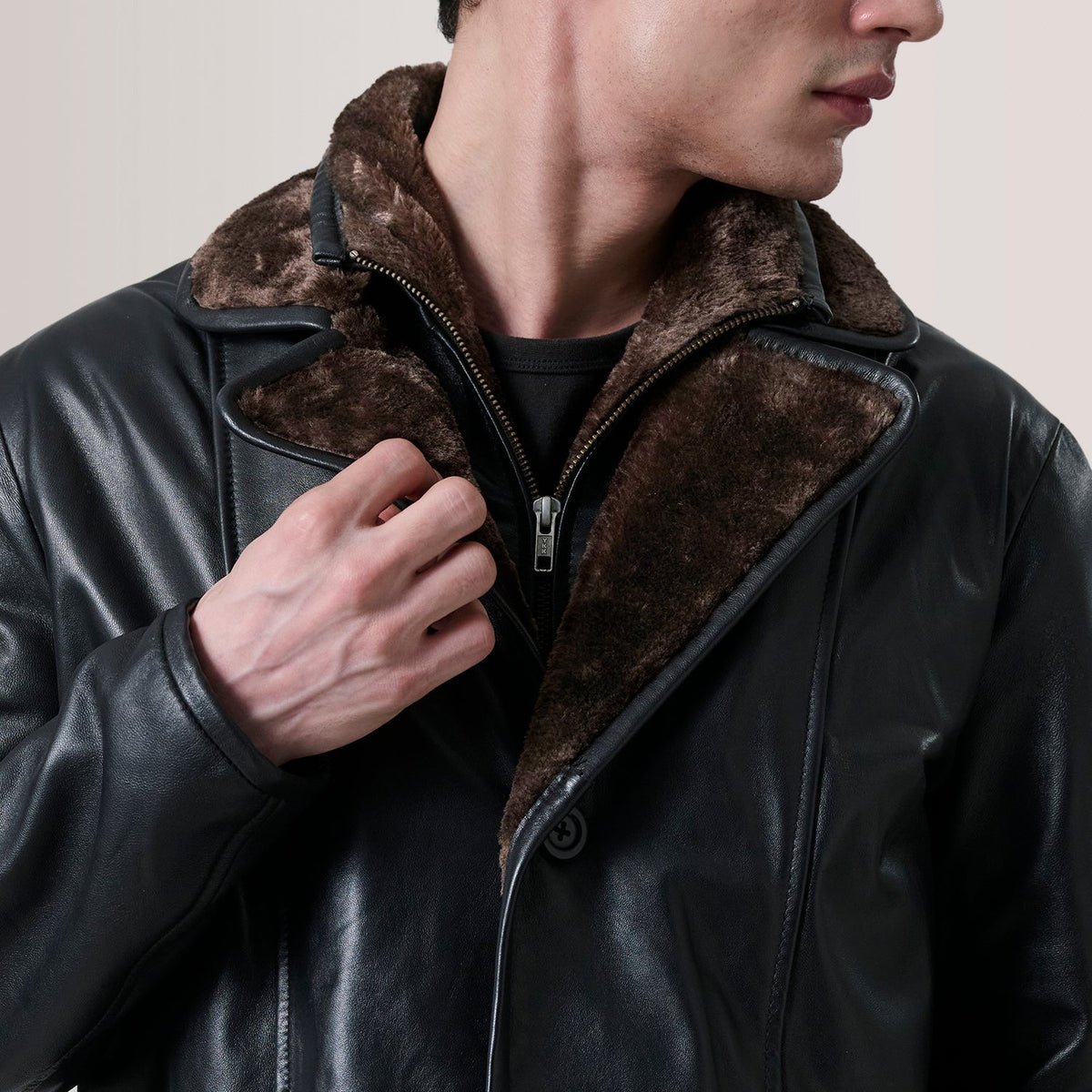 Authentic Sheepskin Leather with Semi-aniline Finish Grain Texture &amp; Heavy-Duty Seam Stitching Detail