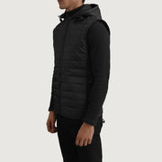
Black Full-Grain leather Vest - Widok z tyłu z dopasowanymi ramionami i czystym dołem