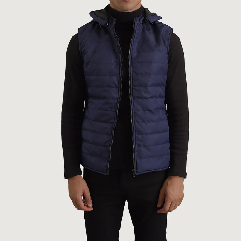 Carlo Blue Hooded Puffer Vest Męska