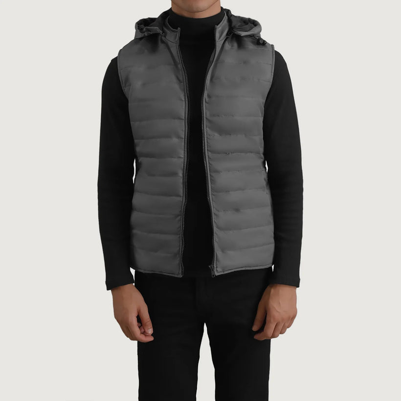 Carlo Grey Hooded Puffer Vest Męska