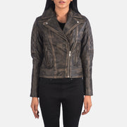 
Szczegółowe zbliżenie of Notch & Zipper Hardware on Carolyn Quilted Distressed Brown Biker Jacket