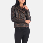 
Szczegółowe zbliżenie of Notch & Zipper Hardware on Carolyn Quilted Vintage Brown Biker Jacket