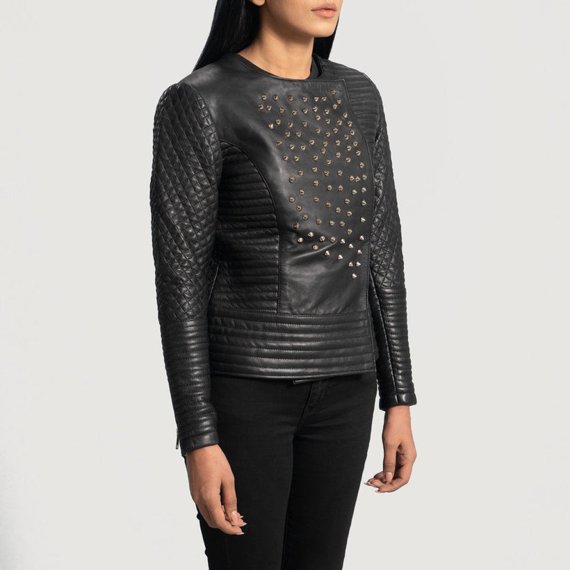 Celeste Studded Czarna Kurtka Skórzana Damska