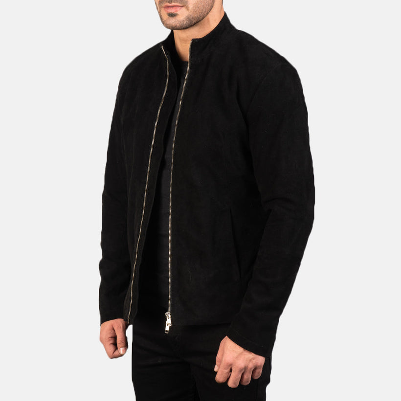 Charcoal Czarna Suede Skórzana Ramoneska Męska