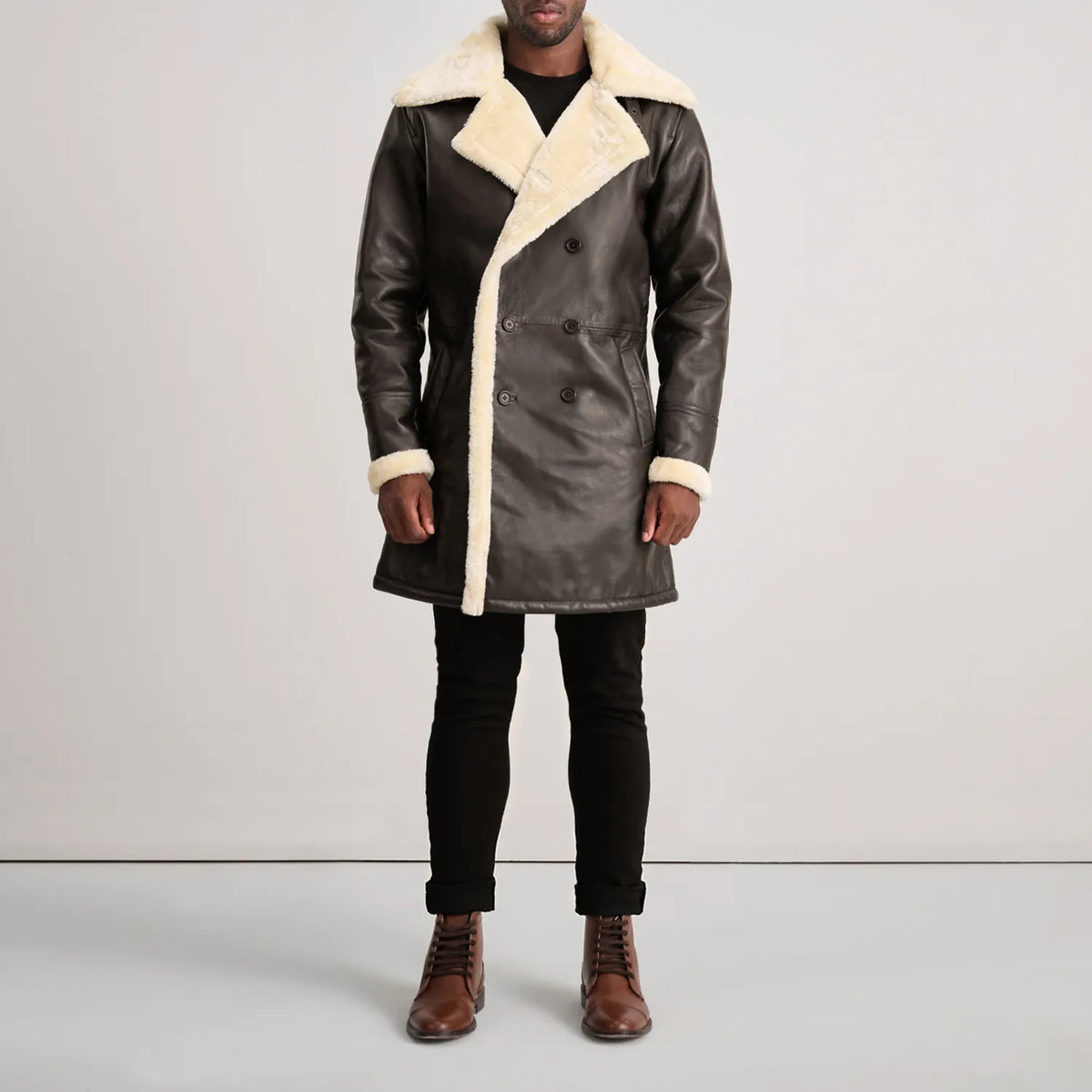 
Charles Skórzany Płaszcz Brązowy Shearling Skórzany Płaszcz Męska – alternate product view 3