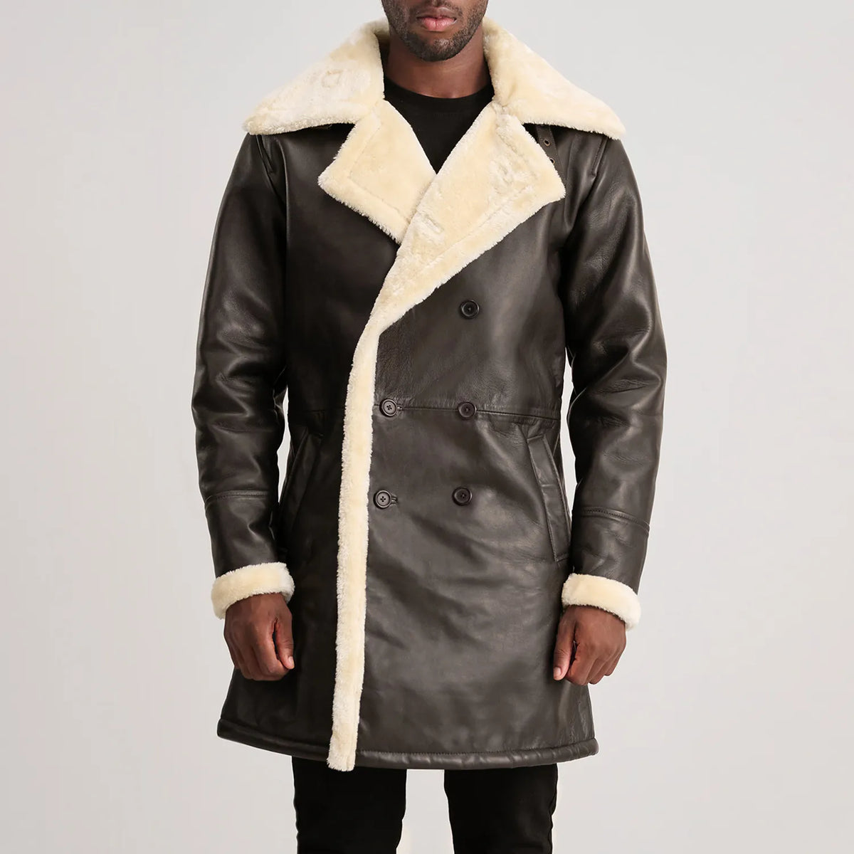 
Charles Skórzany Płaszcz Brązowy Shearling Skórzany Płaszcz Męska – alternate product view 4