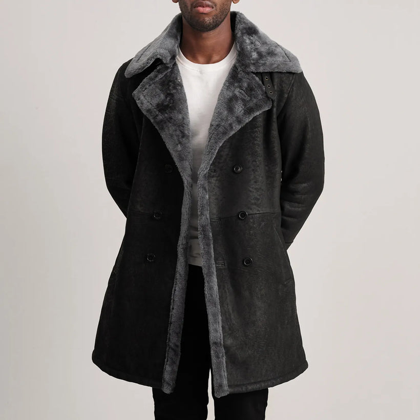 Charles Skórzany Płaszcz Brązowa Shearling Skórzany Płaszcz Męska