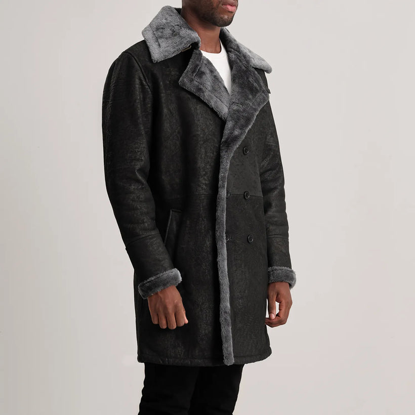 Charles Skórzany Płaszcz Brązowa Shearling Skórzany Płaszcz Męska