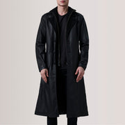 Charlton Czarna Leather Single Breasted Skórzany Płaszcz Męska For Men in Black Sheepskin Leather - Front Profile View &amp; Tailored Silhouette | Buy Online