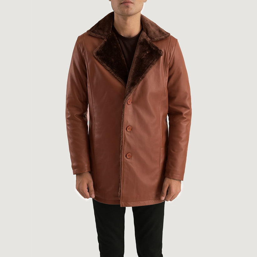 Cinnamon Brązowa Leather Fur Skórzany Płaszcz Męska
