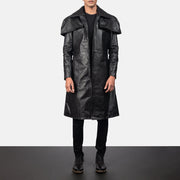 
Classic Czarny Leather Duster Męska in Black Cowhide Leather - Widok z przodu i dopasowana sylwetka | Kup online w oficjalnym sklepie
