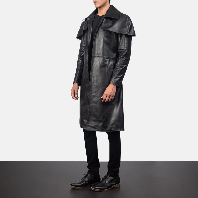 Classic Czarna Leather Duster Męska