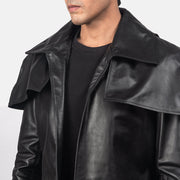 
Szczegółowe zbliżenie of Classic Collar & Heavy-Duty Zipper Hardware on Classic Czarny Leather Duster Męska