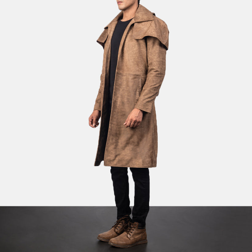 Classic Brązowa Leather Duster Męska