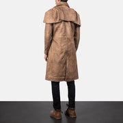 Men's Classic Brązowa Leather Duster Męska - Lateral Side Profile View Showing Sleeve Cut &amp; Athletic Taper Fit