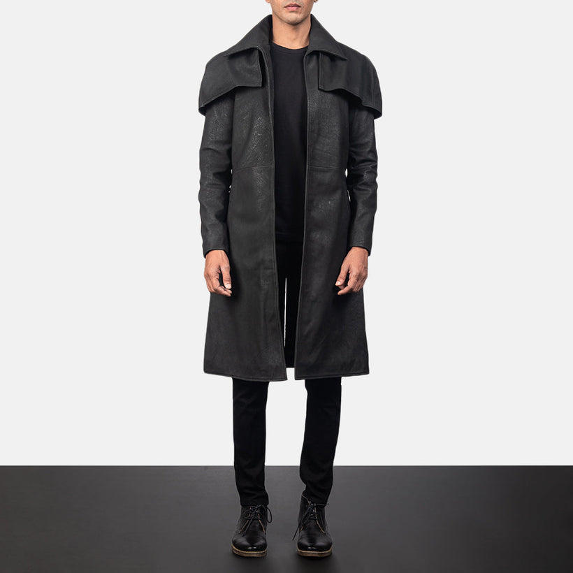 Classic Distressed Czarna Leather Duster Męska